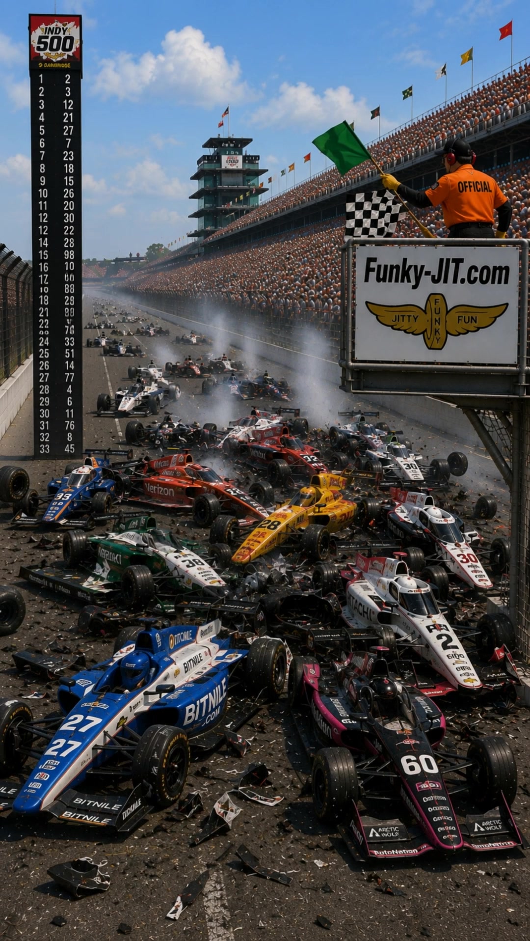 Funny Indy 500 Video — Monster Truck Jumps the Pileup